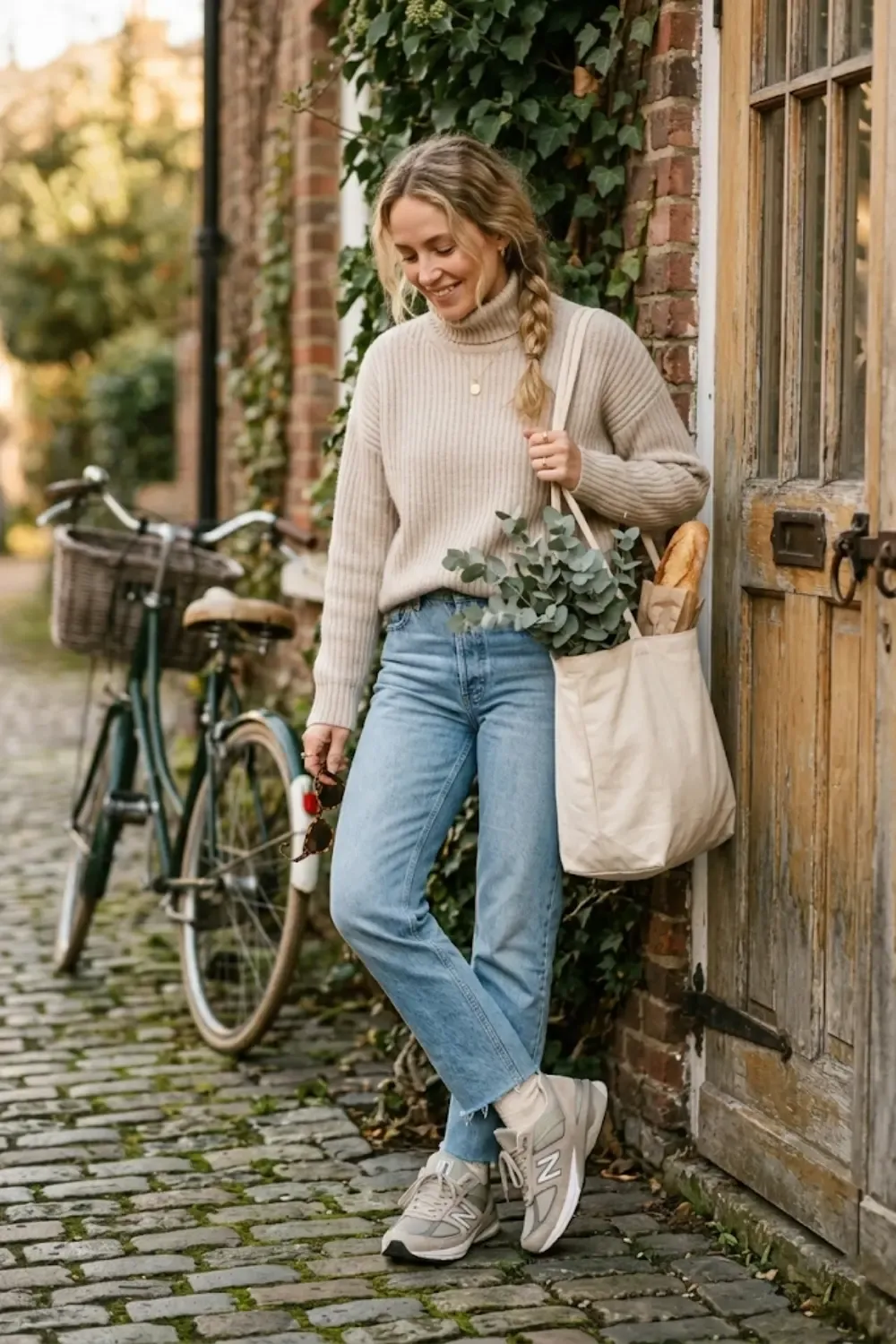 A woman enjoying a slow Sunday morning, embodying the 'Hygge' lifestyle in a curated weekend outfit.