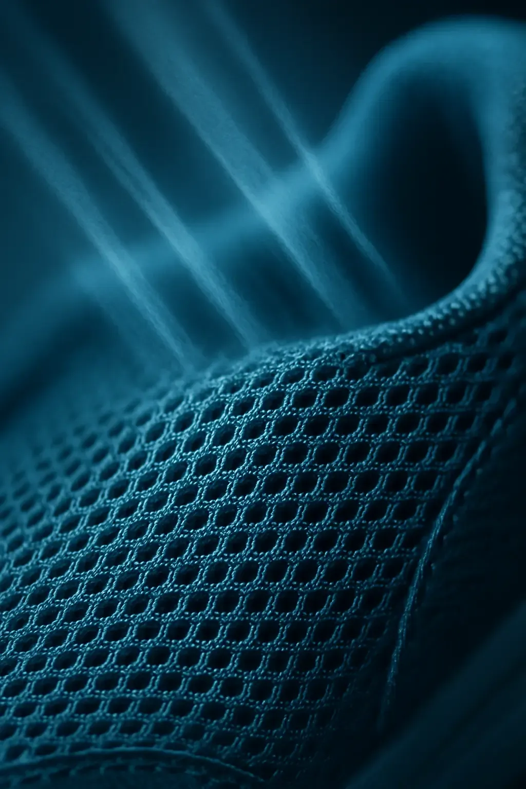 Close-up macro photography of breathable mesh material on a comfort sneaker showing the ventilation pattern that helps keep feet cool during long shifts
