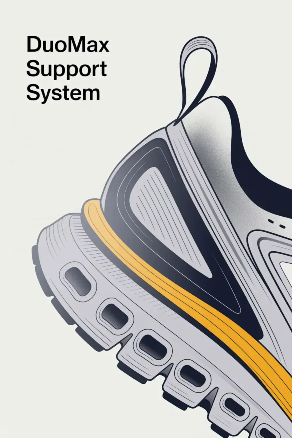 Close-up of a sneaker heel featuring the DuoMax Support System.