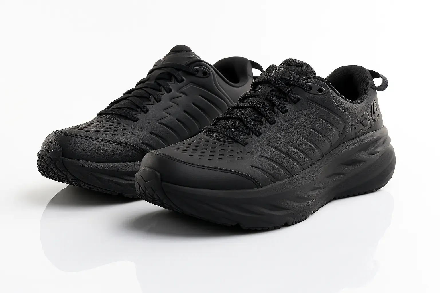 Hoka Bondi SR all-black cushioned shoes with thick soles