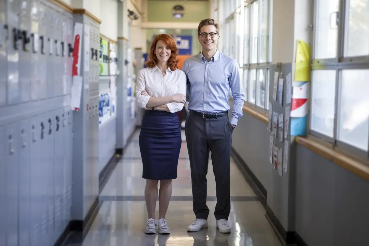 Teachers posing with sneakers with business casual